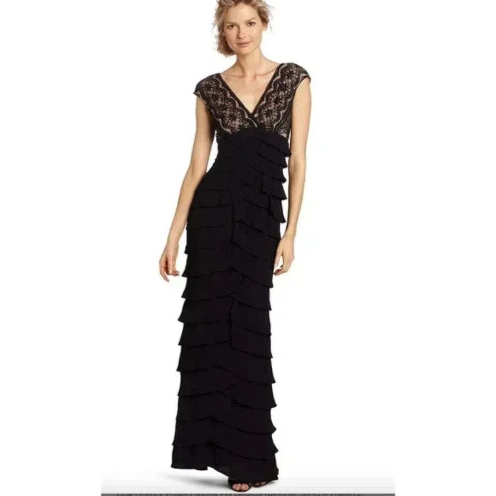 Adrianna Papell Black Tiered Dress Women's Size 4 Cocktail Party Occasion